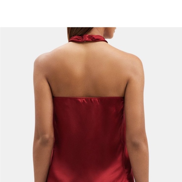 THEORY Ertil Silky Satin Halter Top Color: Red Dahlia size P= 0-2 NWT $225 - Picture 2 of 14